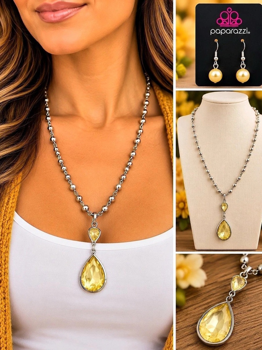 paparazzi Teardrop Tribute - Yellow Silver & Yellow Necklace Set